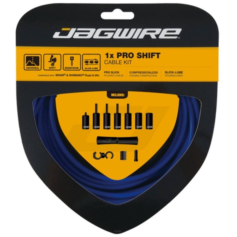 Kit câble et gaine de dérailleur, avant ou arrière, 1x Pro Shift, Jagwire Couleurs kit câbles et gaines Bleu